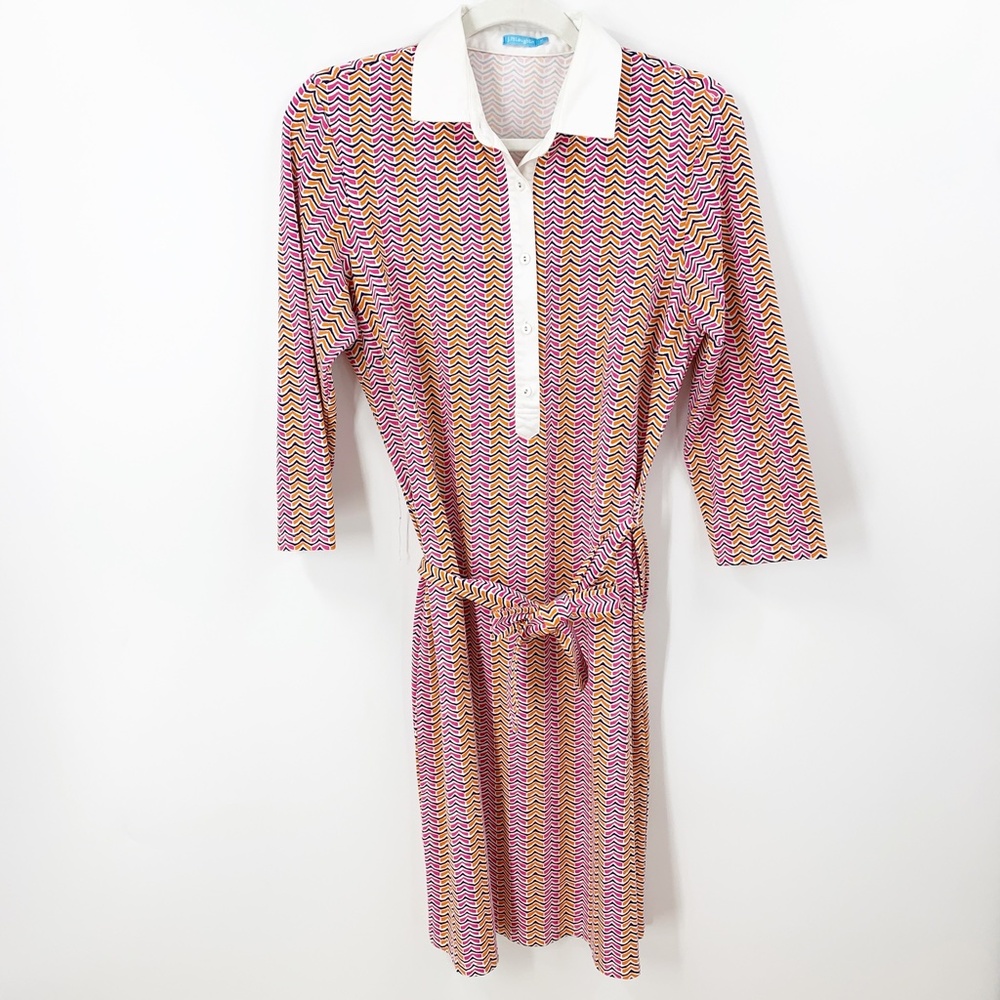 J. McLaughlin Elsie Printed Tie Belt Catalina Cloth Shirtdress Pink/Orange Sz M - Picture 4 of 12